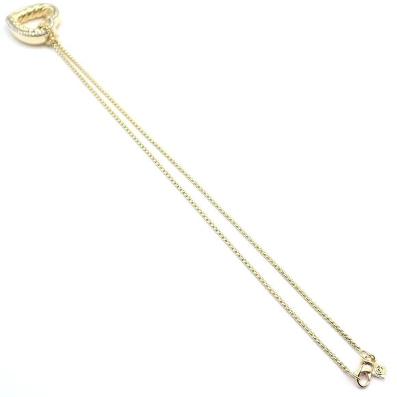 David Yurman Cable 18k Yellow Gold Diamond Large Heart Pendant Chain Necklace - Picture 8 of 8